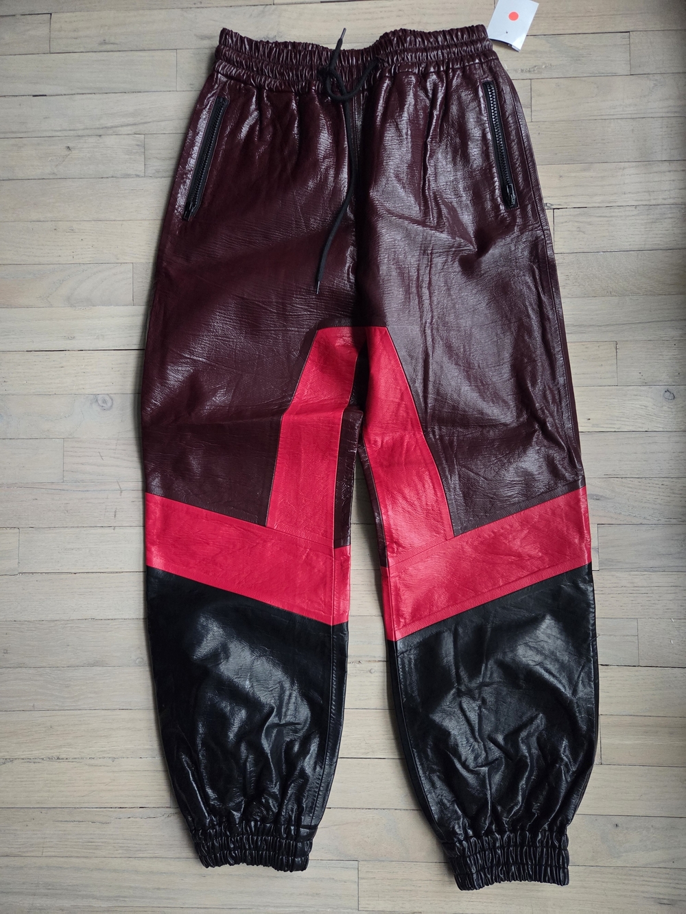 MSGM Burgundy Faux Leather Elastic Waist Pants
